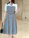 GN Seersucker Check Collar Puff One Piece (Belt Set)
