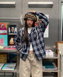 Leaf Hooded Layered Check Shirt