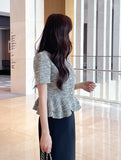 Hene V-neck Bokashi Peplum Jacket Blouse