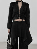 Linked Metal Ring Scarf Fur Cardigan