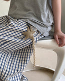 Ahonf Seersucker Check Banding Wide Pants