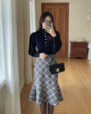 Levin Puff Pearl Button Frill Lace Turtleneck Knit