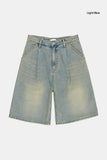 Tone pintuck snap bermuda denim shorts