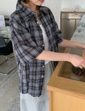 [unisex] Gotelli Linen Check Over Short Sleeve Shirt