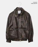 Minting Washing Cut Collar Loose Fit Leather Jacket