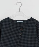 Bukanne Wool Button Check Short Sleeve Blouse - Wool 50%