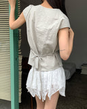 Hayo Ribbon Strap Cap Sleeve Short Sleeve Blouse