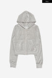 Cozy velour slim crop hood zip-up