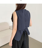 Back Open Rustling Ribbon Sleeveless Blouse