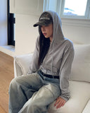 Ien Stripe Crop Hooded Zip-up