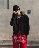 Amor brushed Raccoon Fur Hooded Zip-Up