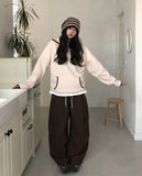 Striped Back Strap Wool Beanie