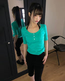 Viet Button Point Color Short Sleeve T-shirt