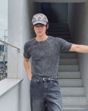 Washed Rib Muscle Fit Short Sleeve Knit