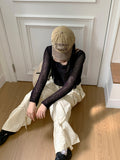 Runt vintage damage net net crop long sleeve knit