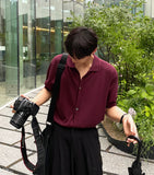 Linen collar short sleeve cardigan