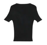 Drawing Smile Embroidery Crop Short Sleeve Knit