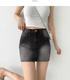 Hip-up Vintage Back Pocket Point Washing H-line Denim Skirt
