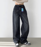 Vertical Cut Line Wide Denim Pants