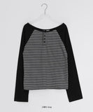 Shabanin Stripe Henley Neck Long Sleeve Tee
