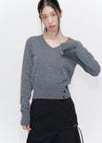 Vneck slit button knit