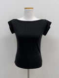 Boat Neck Rib Cap Sleeve T-shirt