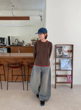 Trad Curved Washed Denim Balloon Wide Pants