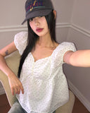 Luna Dot Shirring Puff Short Sleeve Blouse