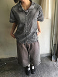 [BAONHAUS] Krunen Linen Check Short Sleeve Shirt Blouse