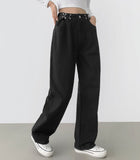 Buckle brushed straight wide fit cotton pants