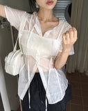 [2 sets!] Molene see-through bustier bra top set short-sleeved shirt
