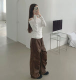 Cotton Two-Way Pocket Knee Shirring Wide Banding Pants