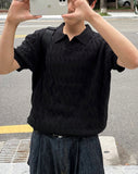 Cable knit short sleeve open collar ver