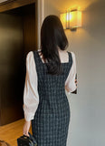 Liddell Tie Shirring Color Matching Tweed One Piece