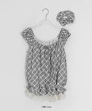 Vinca Check Shirring Sleeveless Bustier Blouse
