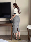Medon Slit Check H-line Long Skirt