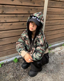 E-Ring Military Camo Pocket Crop Long Sleeve Hooded Zip-Up