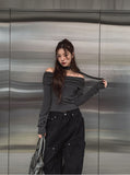 [Muffler set] Ray off-shoulder single-breasted long-sleeved