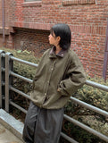 [BAONHAUS] Kitft Flower Corduroy Color Matching Collar Bomber Jacket