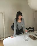 Shaltie Lace Square Neck Ribbed Knit Cardigan
