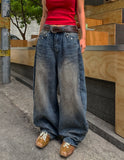Late Back Leather Pocket Denim Pants