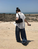 [Planning] Dazzle Side Pintuck Washing Denim Wide Pants