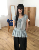Serine Tiered Ribbon String Wrinkle Short Sleeve Blouse