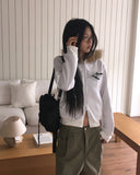 [Brushed Lining] Petol Ribbon Star Two-Way Fur Hood Zip-Up