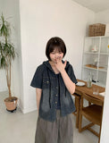 Suble Hood Denim Short Sleeve Shirt