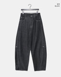 Kuman stitch cut button denim balloon fit long pants