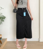 Span Summer Banding Back Slit Cotton Long Skirt