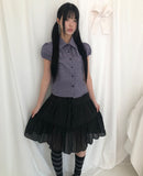 Coated Check Short Sleeve Blouse