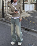 Circle Strap Wide Denim Pants