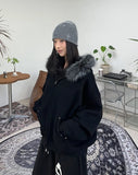 Snow fur brushed hood zip-up